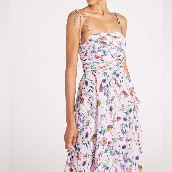 NWT AMUR Acacia Lilac Lily Wildflower Floral Tie Strap Ruffle Dress Size 14 - Picture 9 of 11